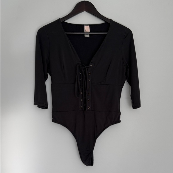 Tops - Black Lace-Up Bodysuit
